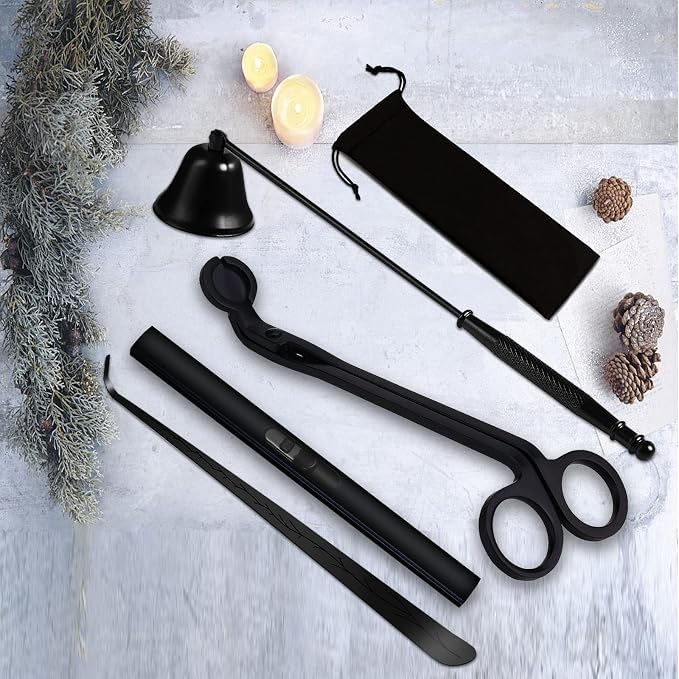 4IN1 Candle Accessory Set, Rechargeable Candle Lighter, Candle Wick Trimmer Cutter, Candle Snuffer & Candle Wick Dipper for Candle Lover Aromatherapy Gift, Stainless Steel Candle Care Kit