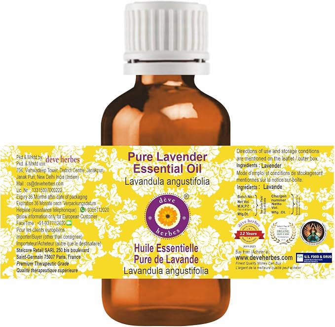 Deve Herbes Pure Lavender Essential Oil (Lavandula angustifolia) (Made in France) Steam Distilled (Pack of Three) 100ml X 3 (10 oz)