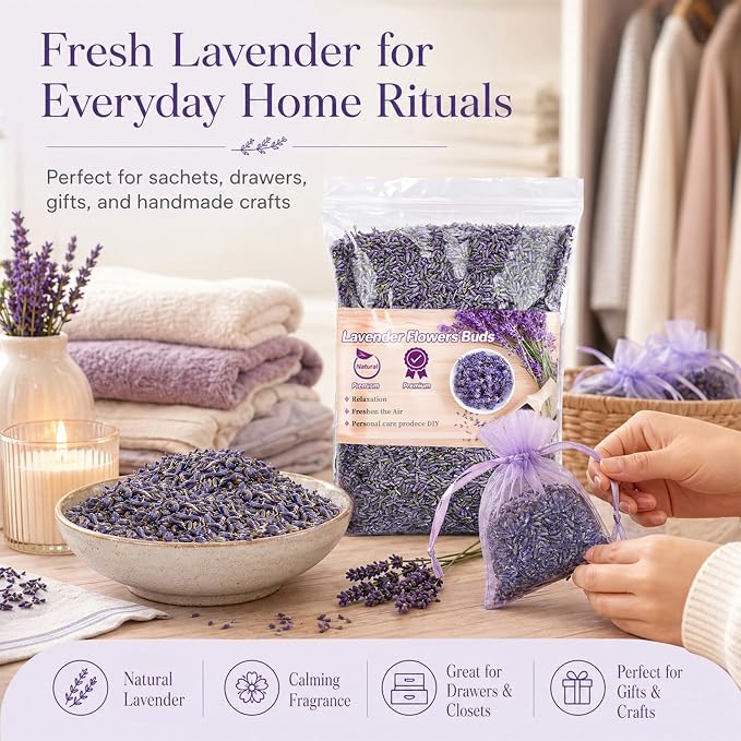 Sukh 12.5OZ Dried Lavender Flowers - Lavender Buds Sachets Bags for Drawers Closets Fresh Scents Dried Flowers Lavenders Sachet Bags for Patry Birthday Bridal Shower Organic Bulk