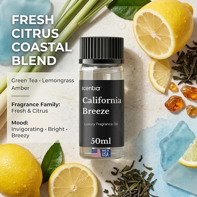Scentia California Breeze Hotel Scent Diffuser Oil – Luxury Fragrance Inspired by Delano Beach Club – 50 mL – Orange, Green Tea & Jasmine Essential Oil Blend for Home, Office & Aromatherapy Diffusers