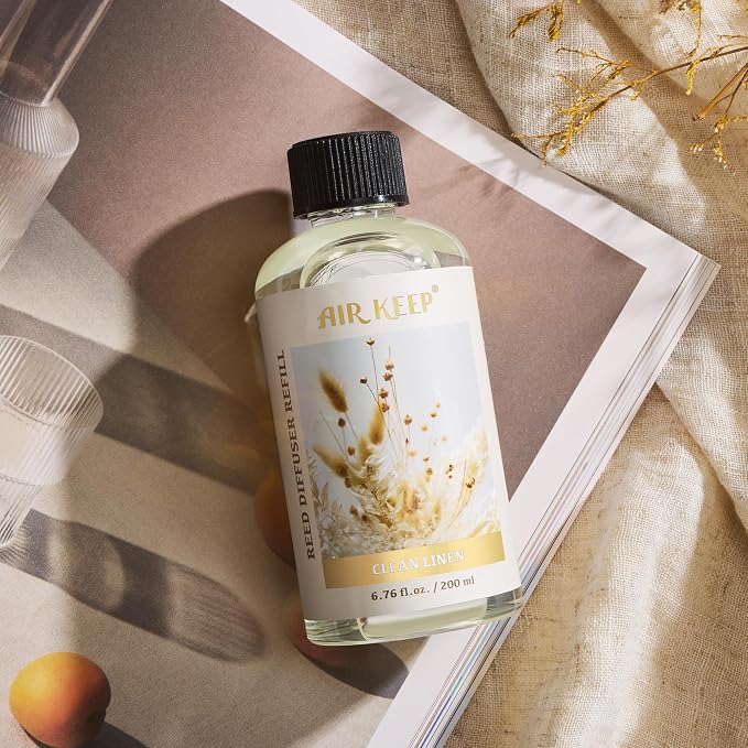 Airkeep Reed Diffuser Oil Refill with Diffuser Sticks, 6.76 Fl Oz(200ml) Clean Linen Scented Oils, Aroma Therapy, Home Fragrance & Air Freshener, Office Décor, Decoration