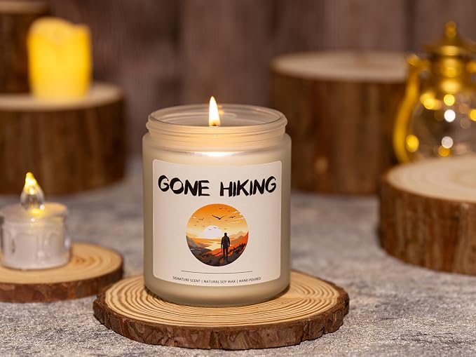Sandalwood Soy Wax Candle, 7OZ - Hiking Gifts, Unique Hiker Gifts for Men & Women, Gift for Hiker, Hiking Gift Ideas, Gone Hiking