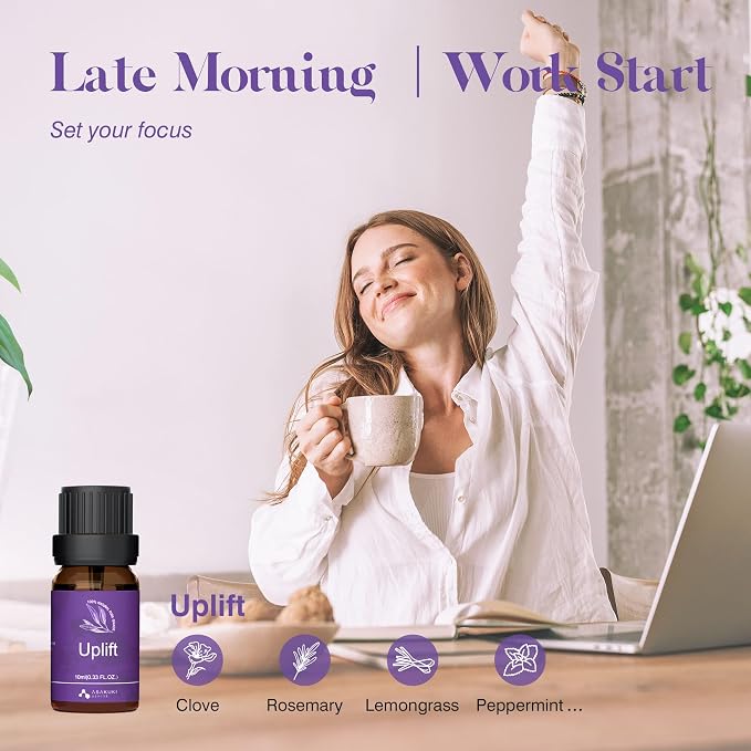 ASAKUKI Essential Oils for Diffuser –6 Mood Essential Oil Blends (Breathe, Uplift, Sensual, Balance, Unwind, Rest) for Morning to Night Rituals, Home & Daily Use-Thoughtful Gift