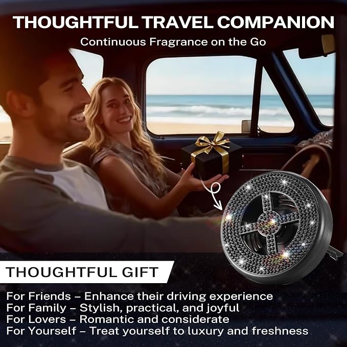 1 Pack Car Fragrance Holder Compatible with Bath & Body Works Refills (Not Included), Air Freshener Vent Clip or Visor Clip, Refillable Scent Holder, Easy to Open Car Diffuser (Diamond Black)