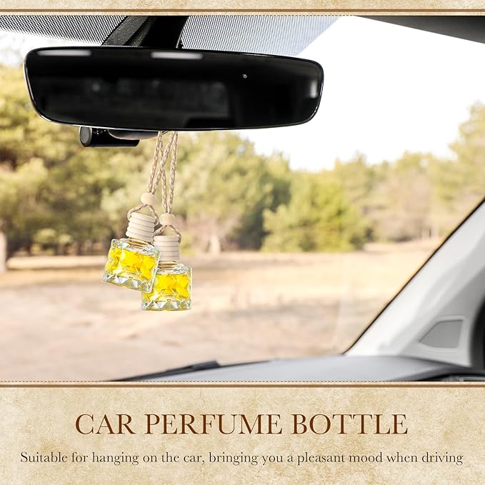 BBTO 50 Pcs Hanging Car Air Freshener Car Diffuser Bottles Empty Glass Perfume Bottle Freshener Diffuser Bottle Pendant for Essential Oil Fragrance Aromatherapy Ornament(Diamond)