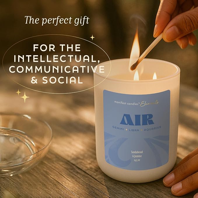 Large 14.5oz 3 Wick Zodiac Air Aquarius Gemini Libra Zodiac Gifts for Women - 60 Hour Burn - Astrology Gifts for Women, Healing Manifestation Spiritual Candles, Intention Meditation Candle