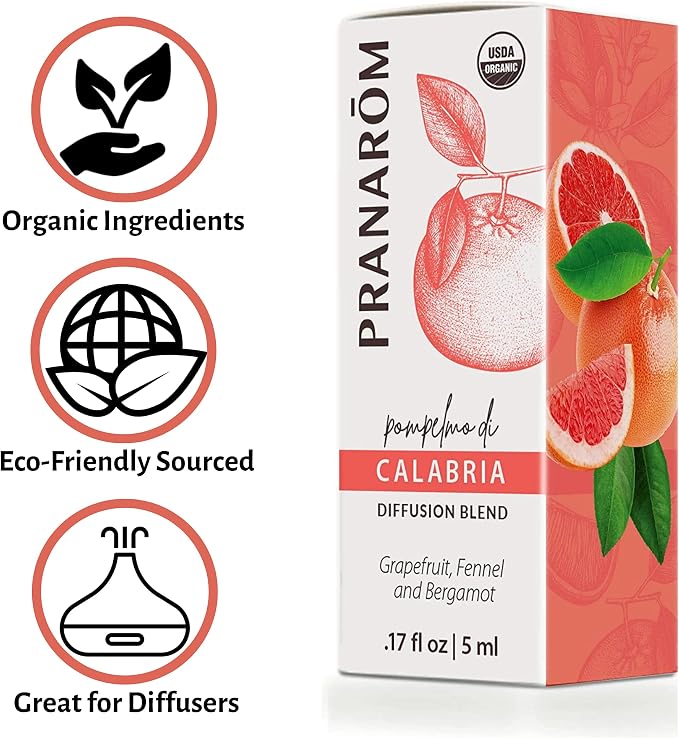 Pranarom - Calabria Diffusion Blend (5ml) - 100% Pure Essential Oil Blend for Diffusing with Grapefruit, Fennel & Bergamot Scent | USDA and ECOCERT Certified Organic