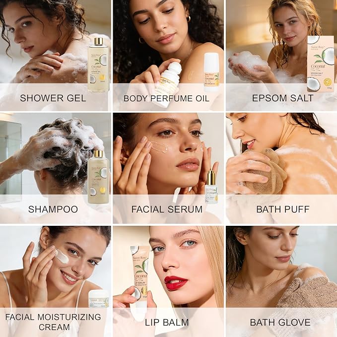 30 Pcs Bath and Body Gift Basket Set for Women & Men, TEA TREE COCONUT Face Skin Care Kit, Self-Care Gift, Pamper Kit, Foam Hand Soap, Nail Manicure Care Set, Birthday, Christmas, Mother, Husband