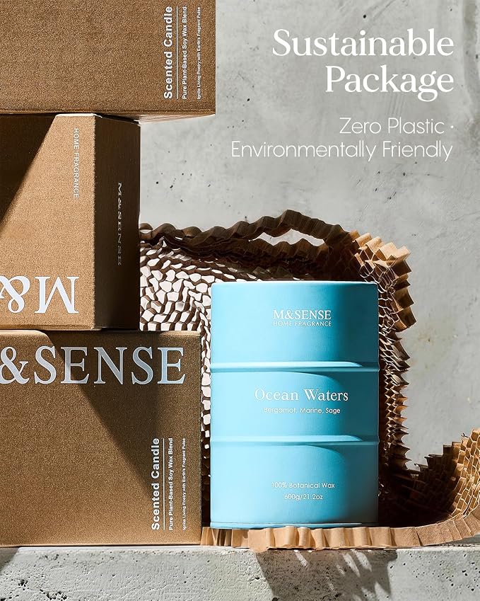 M&SENSE Ocean Waters Scented Candles Large Beach Candle, Summer Soy Candles 21.2oz 120 Hour Slow Burning,Aromatherapy Candle for Stress Relief Meditation Relaxing