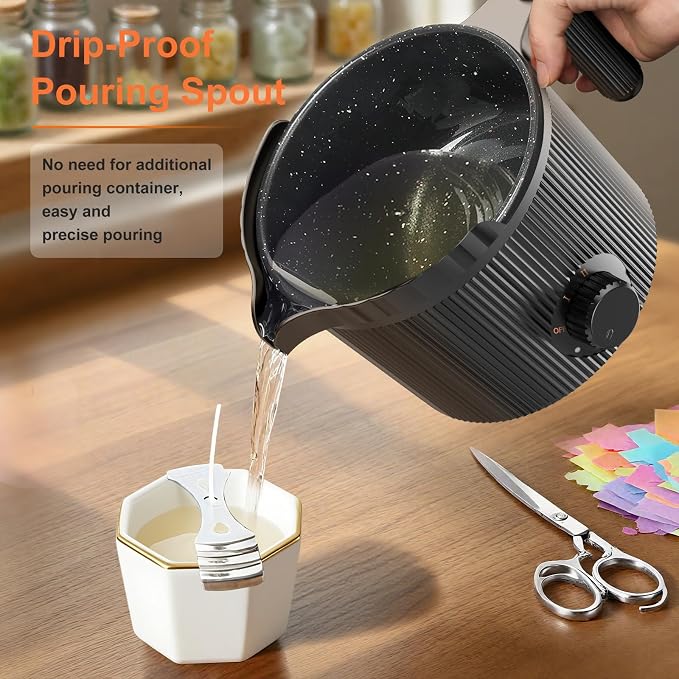 venpow Candle Wax Melter with Pour Spout, Candle Making Kit for Adult Beginners, 1.5L Large Capacity, for Making Candles and Soaps, Kit Includes Wax Melting Pot and Stirring Spoon - Black