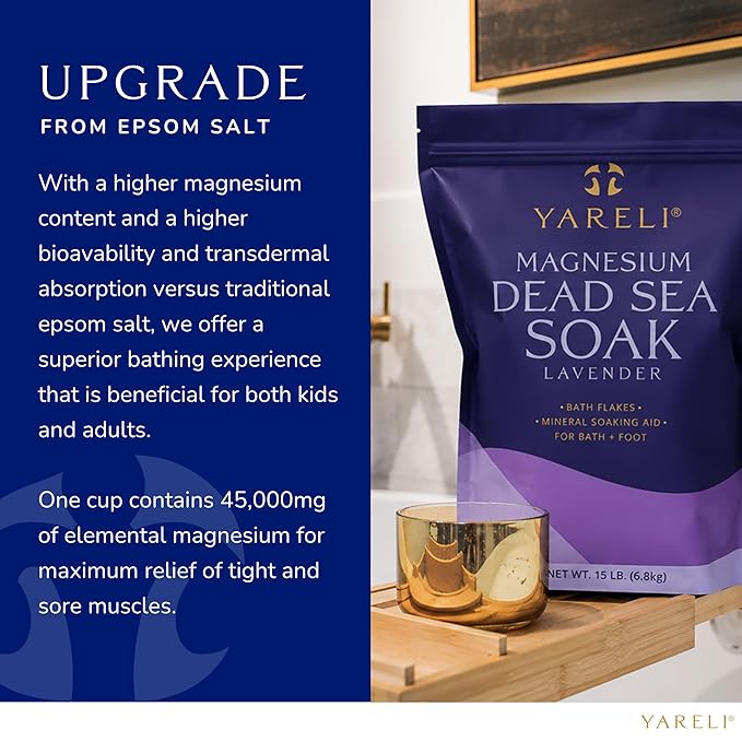 Yareli Magnesium Flakes, 15lb Lavender, Dead Sea Bath Soak, Alternative to Epsom Salt