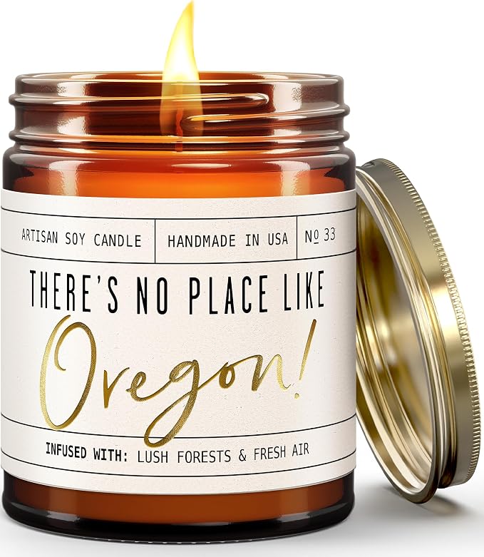 Oregon Gifts, Oregon Decor for Home - 'There's No Place Like Oregon Candle, w/Lush Forests & Fresh Air I Oregon Souvenirs I Oregon State Gifts I 9oz Jar, 50Hr Burn, USA Made