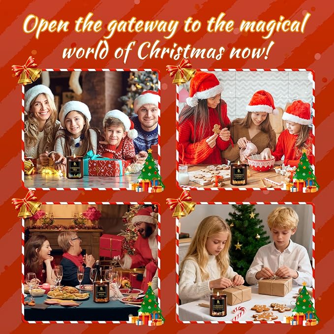 Holiday Candle Set, Scented Candle for Home, 4 Pack Soy Candles Gifts for Women Men, Scents of Christmas Tree/Cookies/Spices/Candy Cane