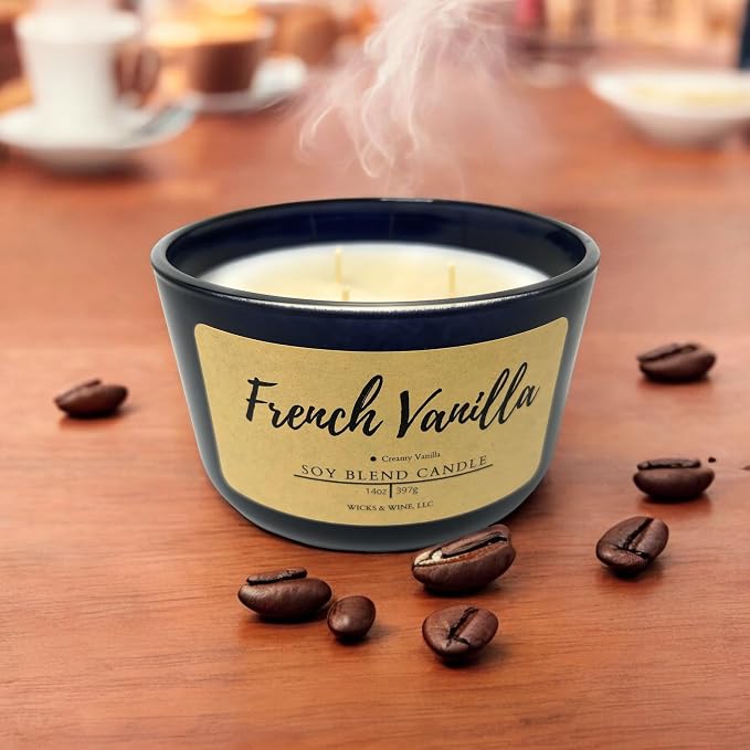 Wicks & Wine Soy Blend 3-Wick Cotton CORE Candle 14oz (French Vanilla)
