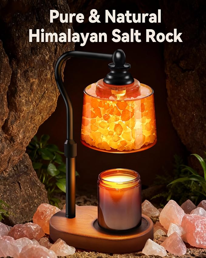 3-in-1 Candle Warmer Lamp with Timer Dimmable, Himalayan Salt Lamp & Passive Diffuser, Gifts for Women, House Warming Gifts, Wax Melt Warmer for Jar Candles (Black)
