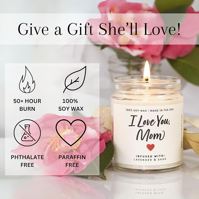Great Happy for Mom Candle - 9oz, Soy Wax, 50 Hour Burn - Best Cute for Mom Ever from Daughter, Son, Kids, Friend, Husband, Mothersday Present Ideas, Mama Candle