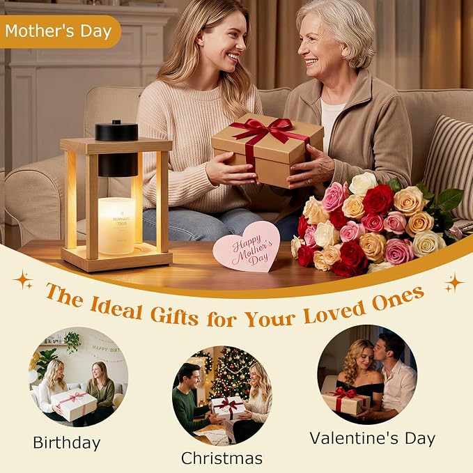 Candle Warmer Lamp Wood with Timer, Dimmable Electric Candle Lamp Warmer for Jar Candles, 2 * 35 Watt Bulb, Birthday Gifts for Women Mom, Decorative Wooden Candle Lamp for Bedroom Home Decor