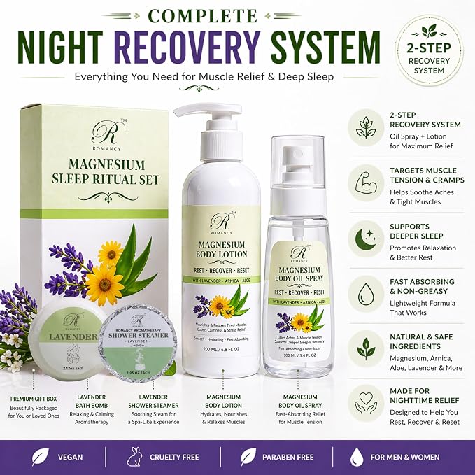 Magnesium Lotion & Magnesium Oil Spray for Sleep – Lavender Body Lotion & Magnesium Spray for Legs, Muscle Recovery & Relaxation – Fast Absorbing 2 Pack with Arnica