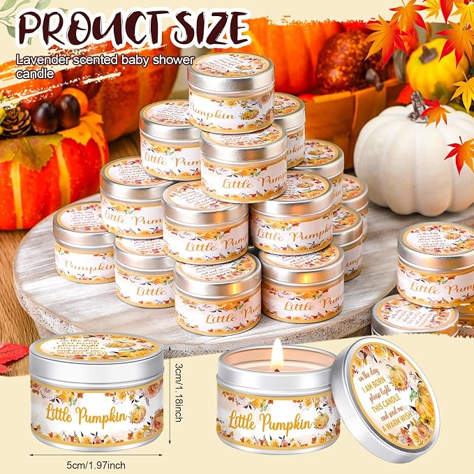 MTLEE 24 Pcs Fall Pumpkin Baby Shower Party Favors Candles Lavender Scented Baby Shower Favors for Guests Rustic Tealights Candles Gender Reveal Return Gifts(1.2 oz, Yellow)