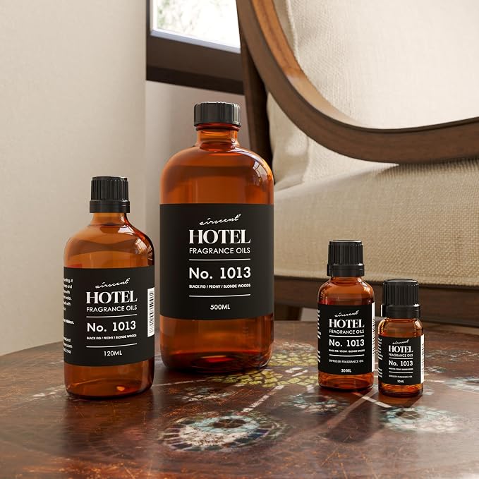 AirScent Hotel Diffuser Oil No. 1013 - Black Fig Peony Blonde Woods - Hotel Scent Dupe - Premium Fragrance Oil for Ultrasonic and Waterless Diffusers and Crafting - 120 mL, 4 fl oz Glass Bottle