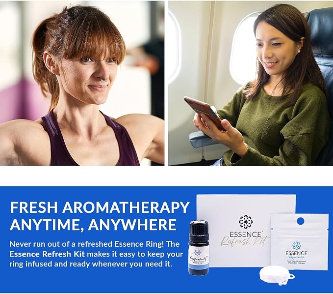 Essence Refresh Kit | Solid Scents Essential Oils | Aromatherapy Nasal Diffuser | Personal Scent Clip for Travel, Work & Everyday Use | Made in USA | Peppermint | White Pod