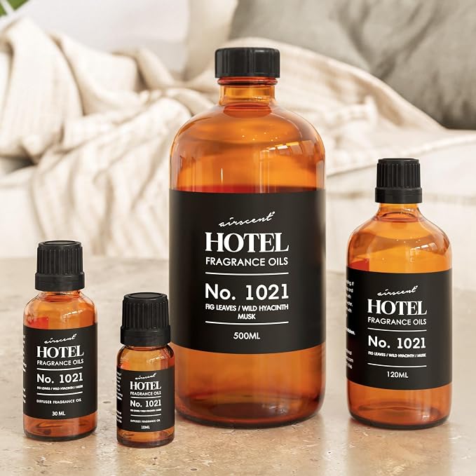 AirScent Hotel Diffuser Oil No. 1021 - Fig Leaves Hyacinth Sandalwood - Hotel Scent Dupe - Premium Fragrance Oil for Ultrasonic and Waterless Diffusers and Crafting - 10 mL, 0.34 fl oz Glass Bottle