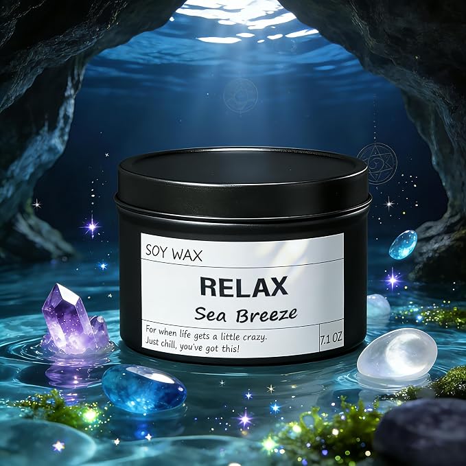 Sea Breeze Crystal Candle, Relaxing Aromatherapy for Stress Relief, Calm Moments | Just Chill Scented Candle for Home, Self Care, Gift for Her/Him