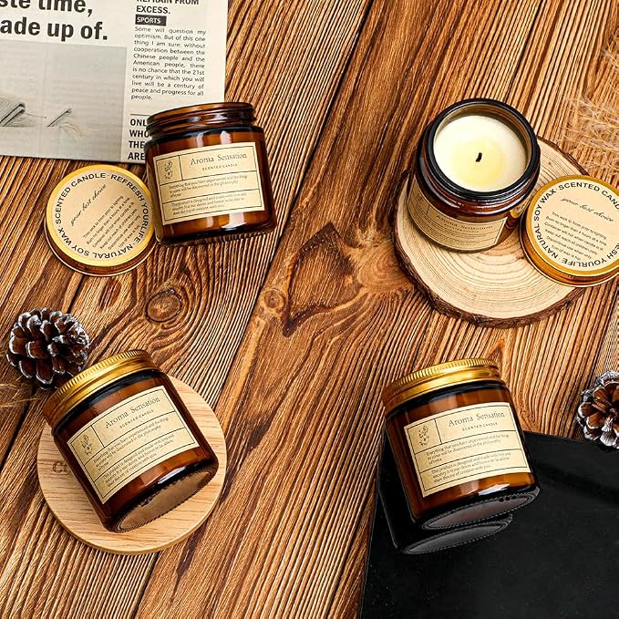 4 Pack Lavender Candles for Home Scented,Amber Jar Aromatherapy Candle Gifts for Women,Scented Candles Set for Mother's Day Christmas Valentine Thanksgiving Brithday Gifts,Soy Wax Candle Set
