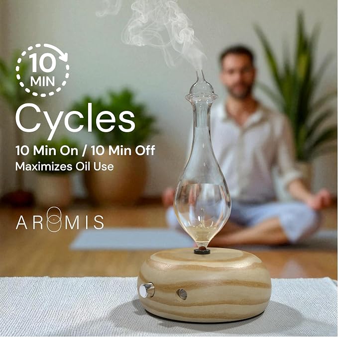 ArOmis Premium Glass Essential Oils Nebulizer - Waterless Diffuser for Aromatherapy - Handmade Oil Diffuser, Wooden Base, No Plastic, No Heat, No Battery, No LEDs - Orbis Lux Merus