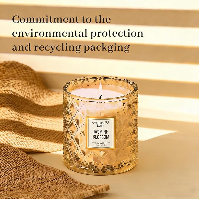 Jasmine Blossom Scented Candle, Luxury Soy Candles, 55 Hours Slow Burning, Non Toxic, Gift-Ready for Hosts & Gatherings, Farmhouses Home Decor, Long Lasting for Bath & Office, 8.1oz