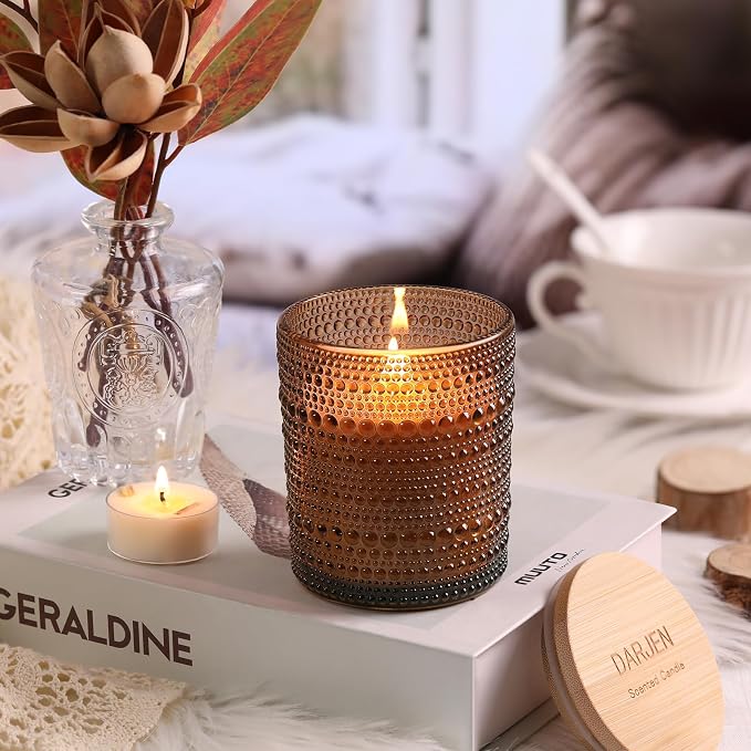 DARJEN Sandalwood Candles for Home- 6.3oz 42H Natural Soy Wax Aromatherapy Jar Candle with Strong Scent, Decorative Aesthetic Candles for Home Office, Evening Wind-Down, Luxury Gift for Man Cave