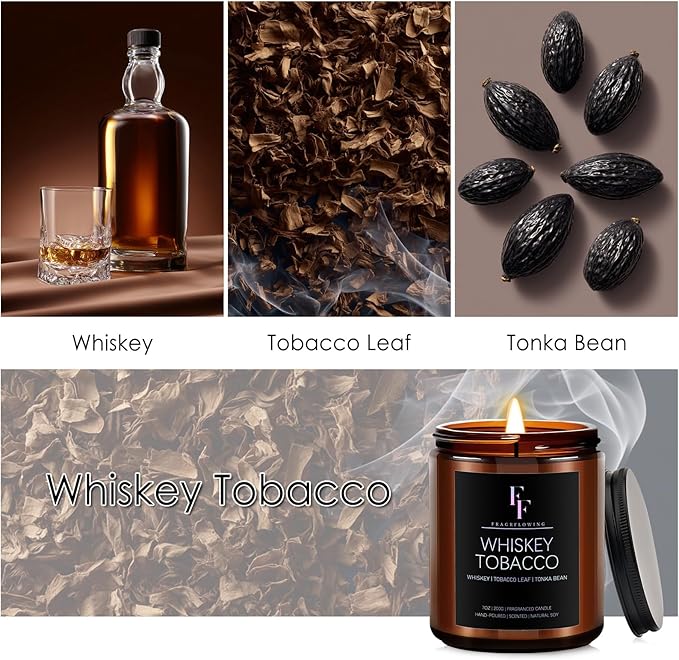 Whiskey Tobacco Scented Candle for Home Soy Wax Candle, Aromatherapy Candle Gift, 7oz