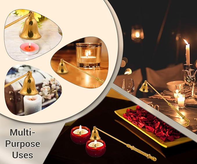 ARSUK Candle Snuffer, Fire Extinguisher with Long Handle to Safely Extinguish Candles, Stainless Steel 12 x 2in (Brass Handle)