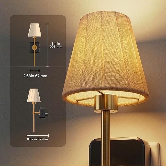 L LOHAS LED Night Lights Plug into Wall, Pleated Fabric Cover Night Light, Dusk to Dawn Sensor Vintage Nightlight, 0-100LM Dimmable, for Bedroom Living Room Hallway