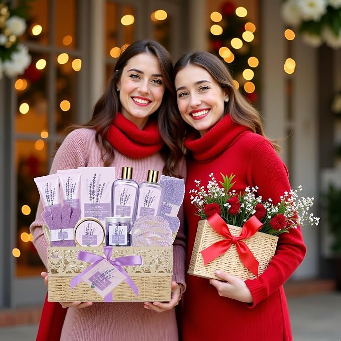 Lavender Bath and Body Gift Basket, Face Skin Care Set, Spa Kit, Self-Care | Bath Gift Baskets, Spa Gifts for Women, Spa Kit, Spa Gifts for Women Bath and Body Lavender Honey Gift Set, Mom, Girlfriend