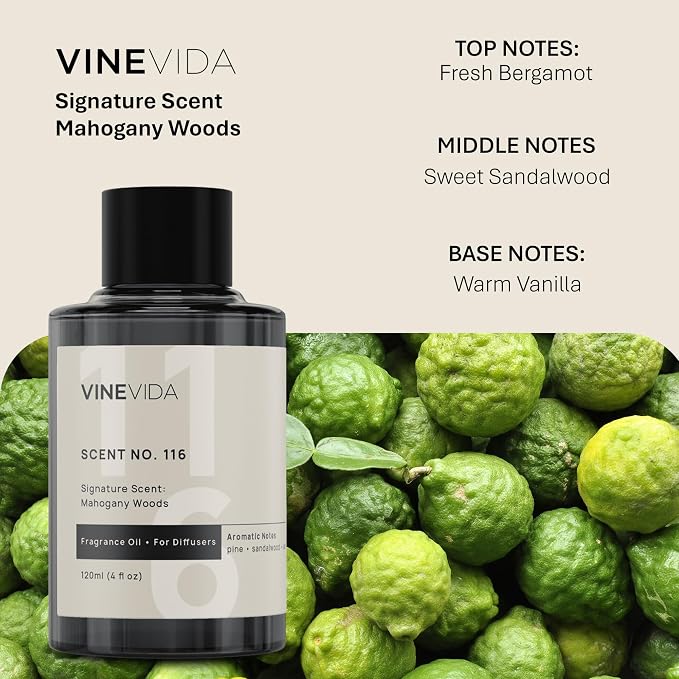 VINEVIDA [4 Oz] Inspired by: Mahogany Woods; Diffuser Oil Refill | Premium Scent Diffuser Oil for Home | Non-Toxic Fragrance