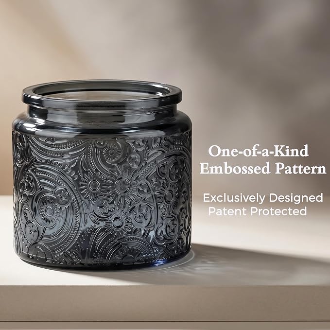 10 oz Gray Sun Moon Stars Candle Jars with Metal Lids, 9 Pack | Patented Embossed Design, Includes Wick Centering Devices & Warning Labels, Multiple Color Options
