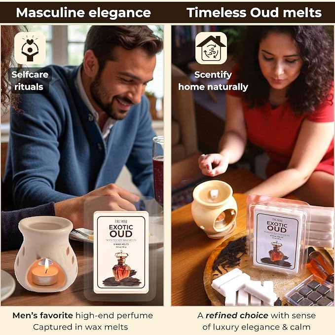 TRUMIRI Exotic Oud Scented Wax Melts - Made with Non Toxic Soy Wax and Essential Oils - Long Lasting Strong Scent for Men Candle Wax Cubes Tarts for Warmers
