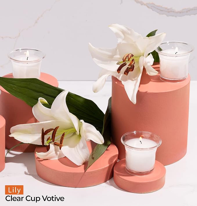 HYOOLA Clear Cup Scented Votive Candles - Lily - 12 Hour Burn Time - 4 Pack - European Made