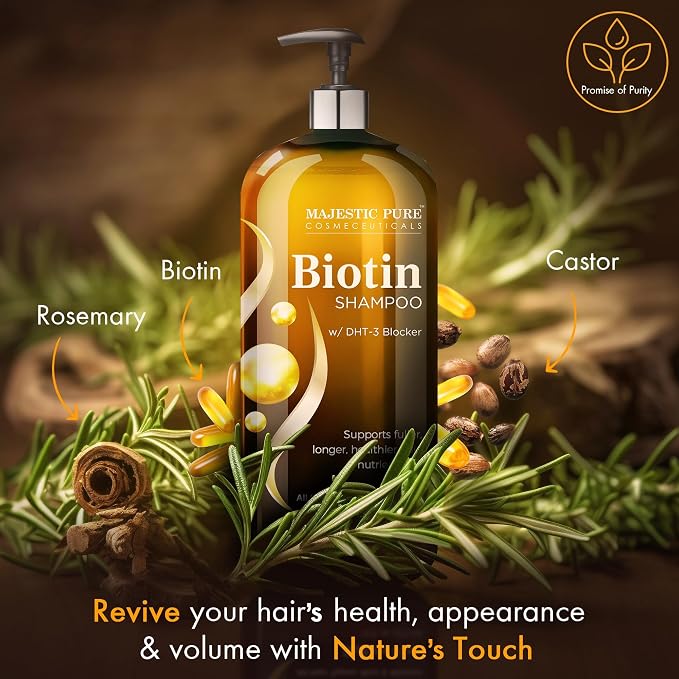 Majestic Pure Biotin Shampoo - Volumizing Shampoo for Hair Loss - with DHT-3 Blocker - Hydrating & Nourishing - Sulfate Free, for Men & Women - Thin Hair Shampoo - 16 fl oz