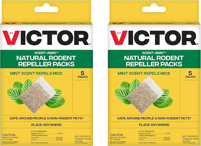 Victor Scent-Away Mouse Repellent Pouches - 10-Pack, Natural Rodent Deterrent for Indoor Outdoor Pest Control, Peppermint Oil Granules, Mice and Rat Protection for Home, Garage, Vehicle, M805B-2SR