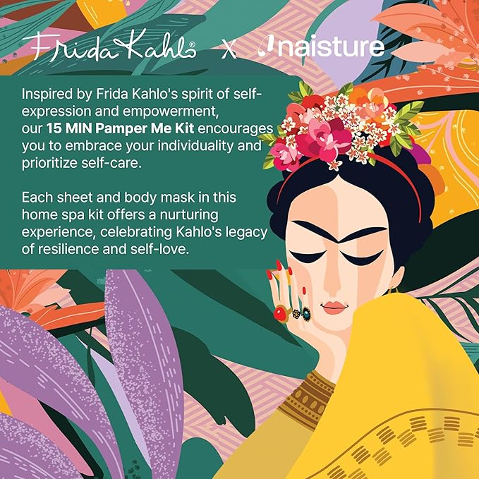Naisture x Frida Kahlo 15 Min Pamper Me Kit Korean Spa Skincare Gift Set for Women - Head to Toe with Hair, Face, Eye, Hand, Foot Masks & Bonus Item (8 pcs)