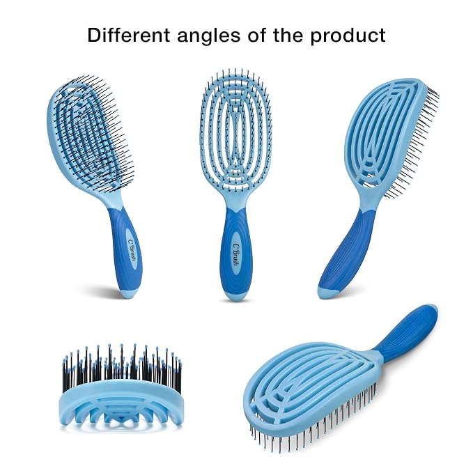 NuWay® C Brush® Scalp Care Detangling Hair Brush – Gentle Scalp Massage & Easy Detangling for Wet or Dry Hair, Everyday Hairbrush for Healthy Looking Hair (Sky Blue)
