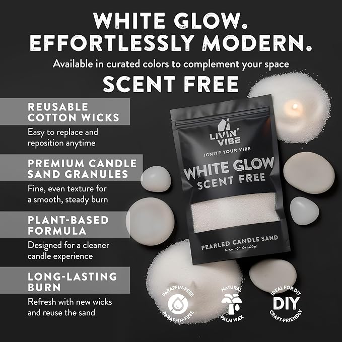 Pearled Candle Sand 10.5 oz (300g) – Scent-Free Candle, White Color, Relaxing Aromatherapy, Home Decor, Stress Relief, Long-Lasting Burn