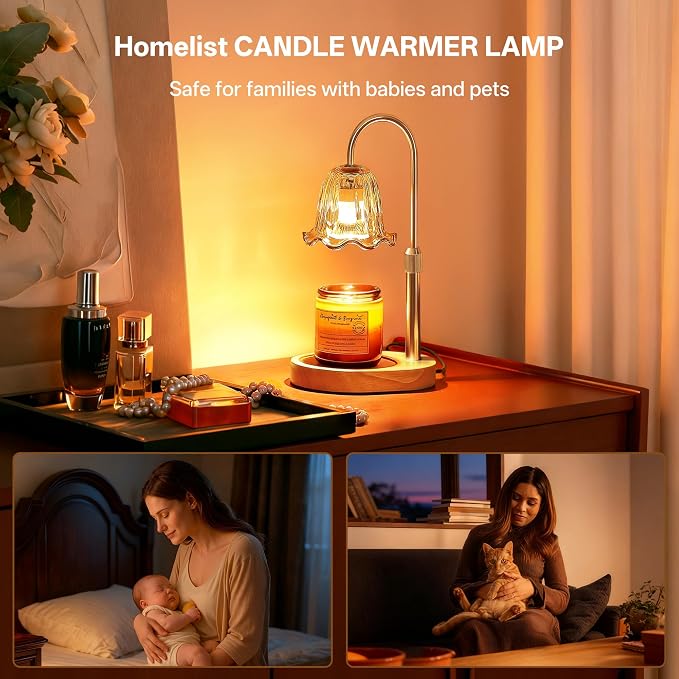 Homelist Candle Warmer with Timer Dimmable, Candle Lamp with Charming Gift Box, New Home Decor, Mothers Day Birthday Christmas Gifts, Candle Wax Melt Warmer with 2 Bulbs