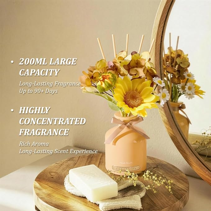 COCORRÍNA Reed Diffuser Set, 6.7oz Flower Reed Diffuser with Sticks, Neroli Vanilla Essential Oil, Long Lasting Home Fragrance for Bathroom, Bedroom & Shelf Decor, Aesthetic Gift for Women