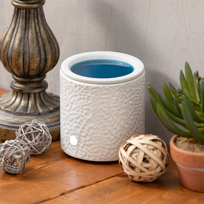 White Leaf Ceramic Candle Warmer Electric with Safety Timer | Automatic Plug in Fragrance Warmer for Scented Wax Melts, Cubes, Tarts | Air Freshener Set for Home Décor, Office, and Gifts