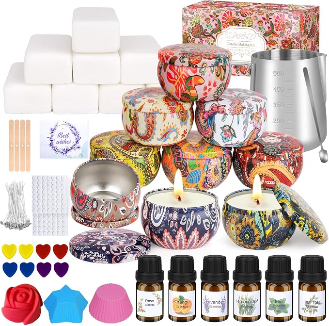 Trulloyoo Candle Making Kit for Adult, DIY Candle Making Supplies Include Soy Wax, Wicks, Candle Tins, Essential Oils, Dyes, DIY Arts & Crafts Gift, Beginners, Adults