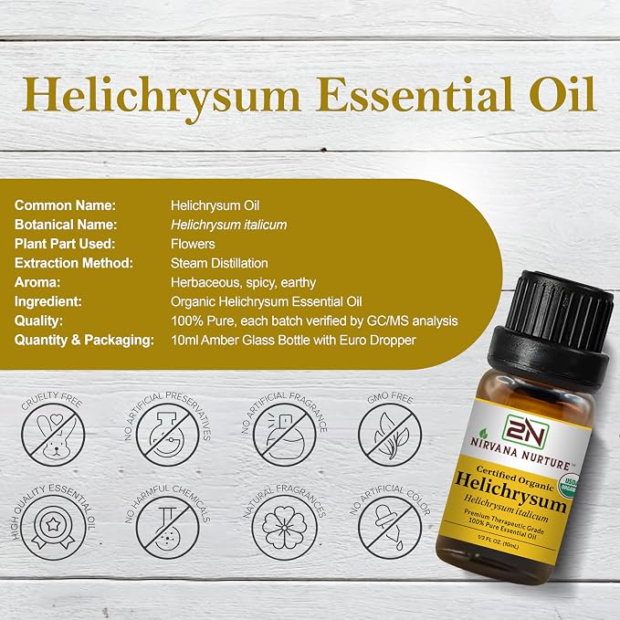 Helichrysum Essential Oil, USDA Certified Organic, 100% Pure Undiluted, Aromatherapy Oil for Diffuser, Hair & Skin Care