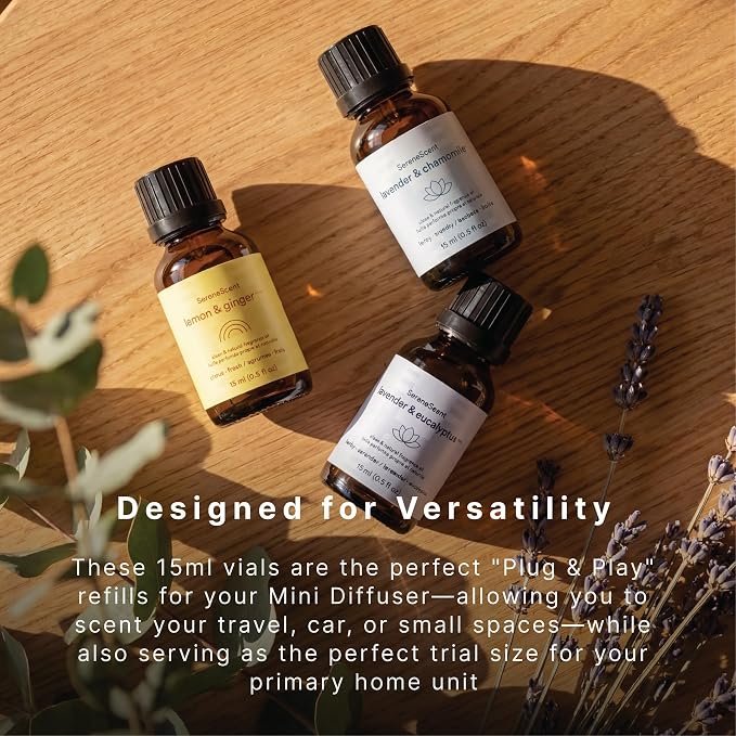 Homedics SereneScent Cold Air Diffuser Oil Set, 3 Pack x 15ml Wellness Discovery Set, Aromatherapy Oils Blends, Spa Scents, USDA Biobased Home Fragrance Oils for Waterless Diffusers